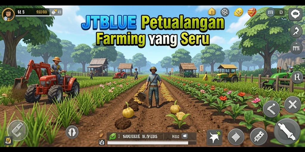 Screenshot JTBLUE menampilkan petualangan seru dalam bertani.