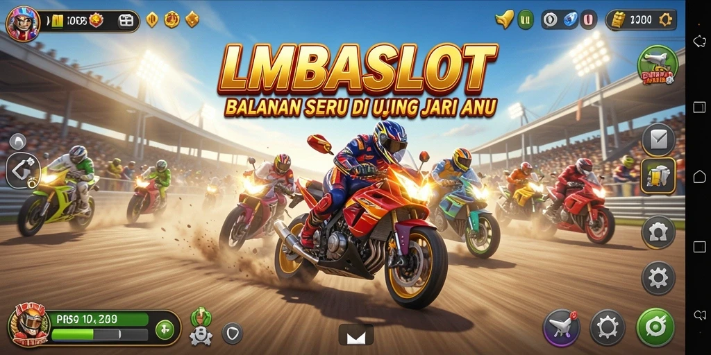 Tangkapan layar utama LMBASLOT menampilkan aksi balapan mendebarkan.