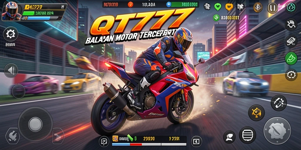 Tampilan gameplay QT777 yang mendebarkan saat balapan motor.