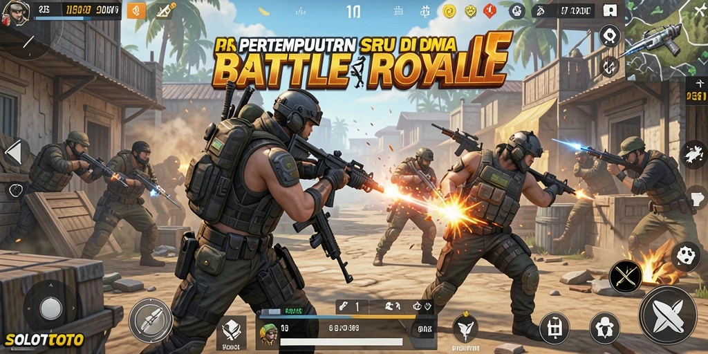 Tampilan dinamis pertempuran di SOLOTOTO dengan karakter dan senjata beragam.